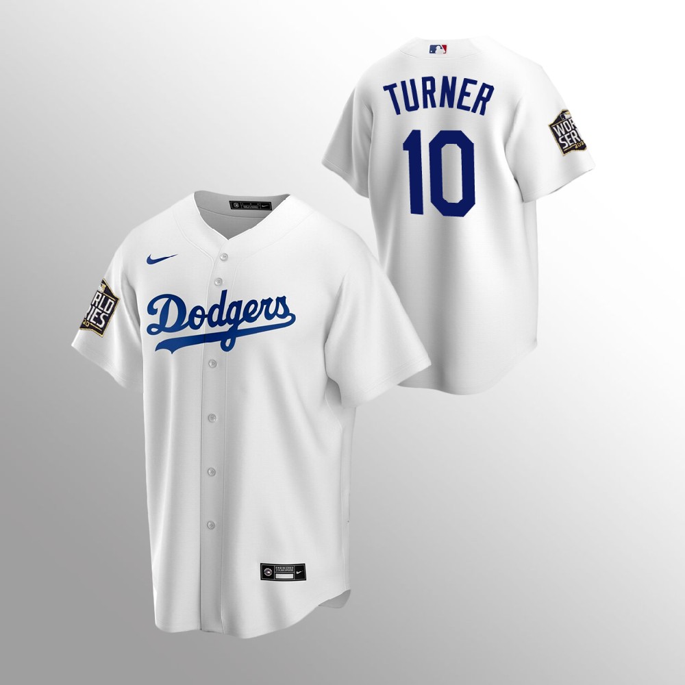 Men's Los Angeles Dodgers #10 Justin Turner White 2020 World Series Bound stitched Jersey